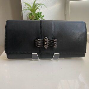 Vintage Christian Louboutin Long Line Wallet Black Leather with Metal Bow Detail